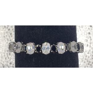 Cubic Zirconia 925 Sterling Silver 7" Tennis Bracelet Black White‎